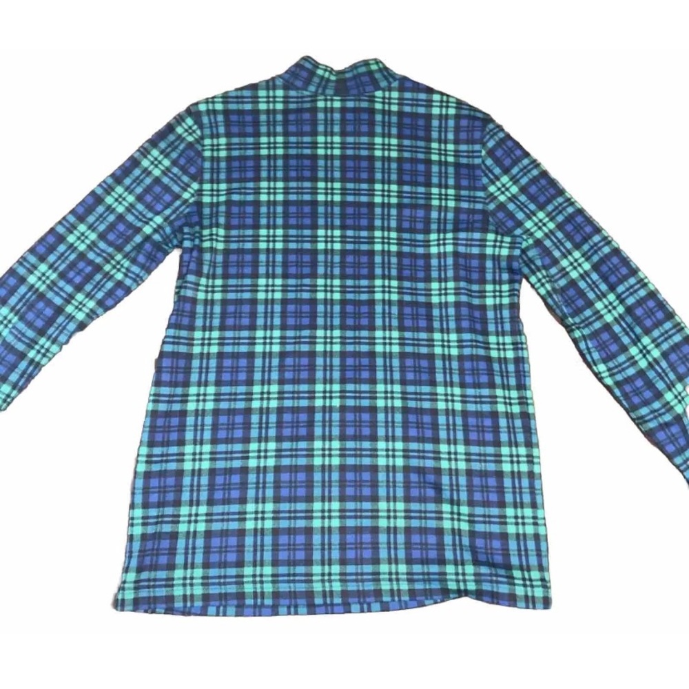 Preppy Plaid Green & Blue Women’s Turtleneck Cottagecore Long Sleeve Top, Small